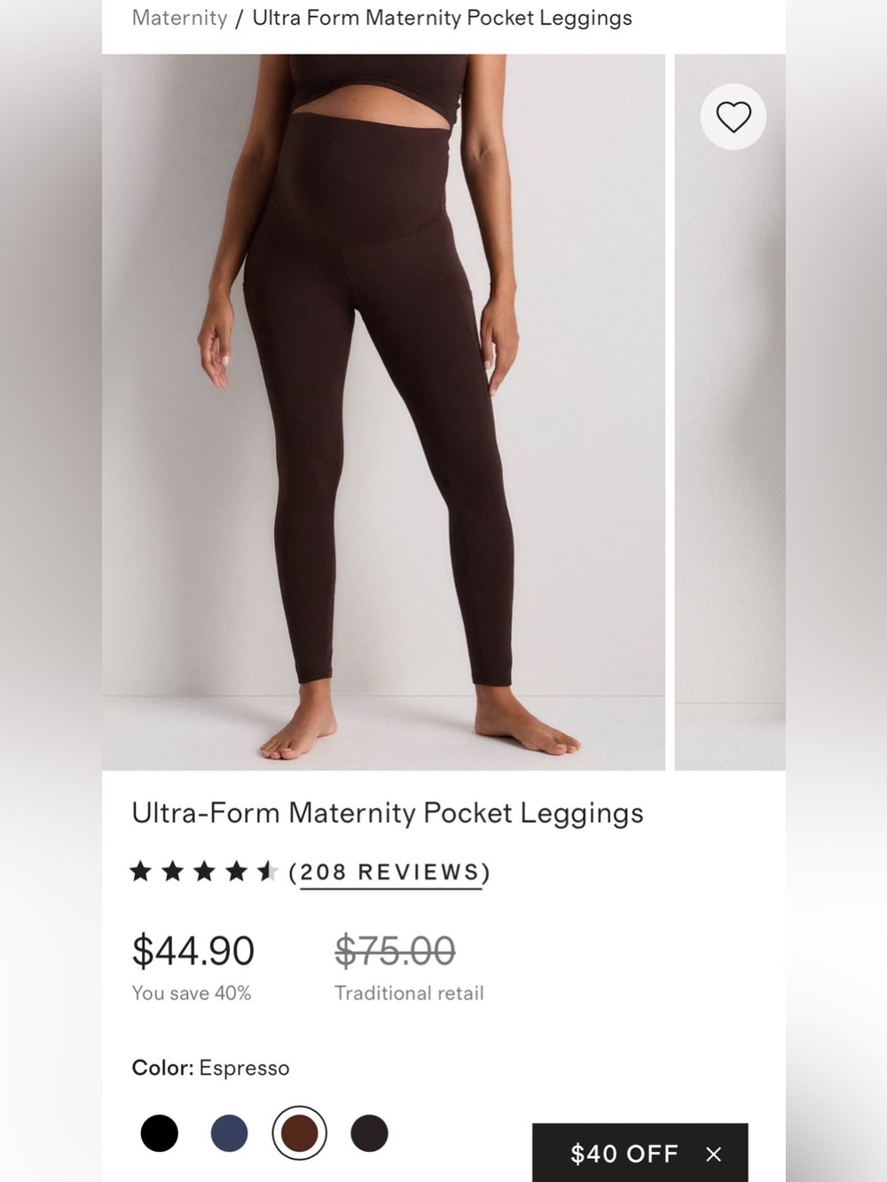 Quince Heathered Brown Maternity Leggings. Size M.